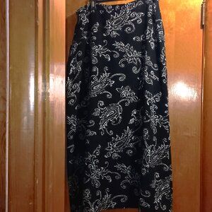 Womens Size 16 Rena Rowan Midi Black Silky Paisley Floral Fully lined skirt